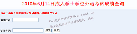 湖南省2010年6月14日成人学士学位外语考试成绩查询