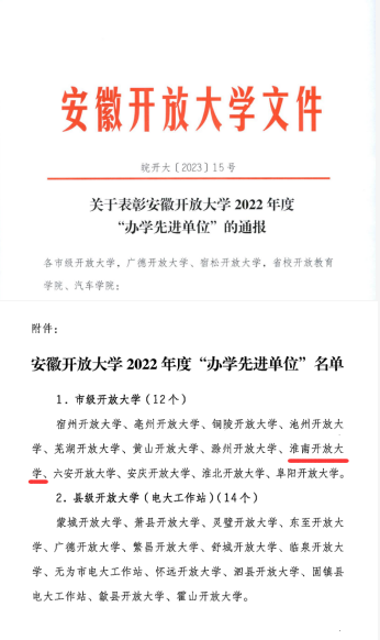 我校获评全省开放大学2022年度“办学先进单位” 我校获评全省开放大学2022年度“办学先进单位”