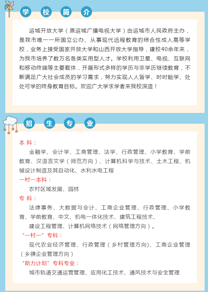 运城盐湖开放大学2023年春季招生简章