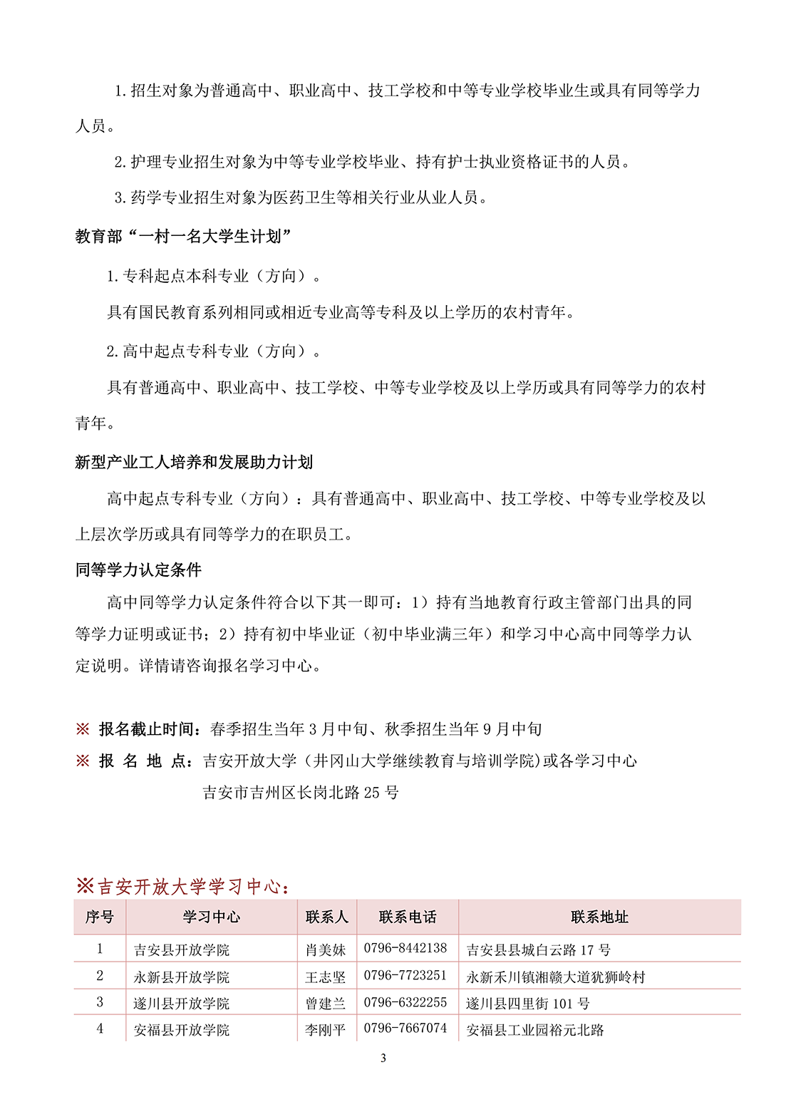 吉安永丰县开放大学2023年春季开放教育招生简章