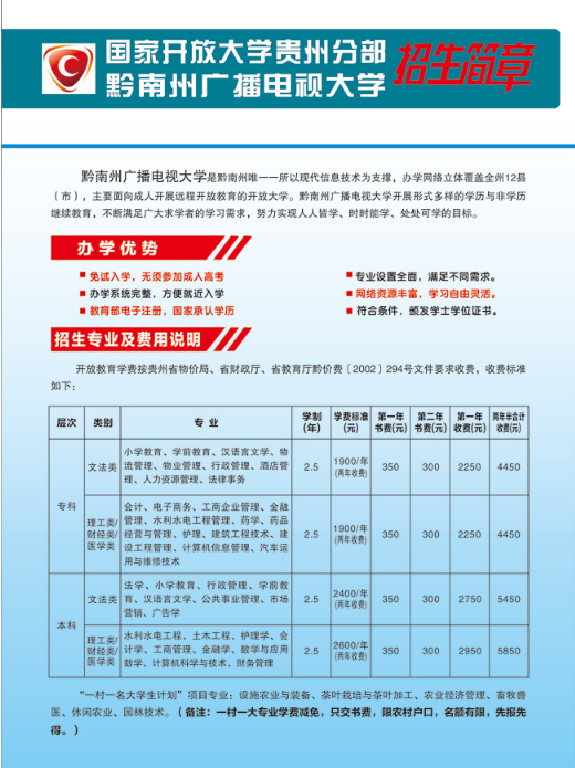 黔南罗甸开放大学2020年秋季招生简章