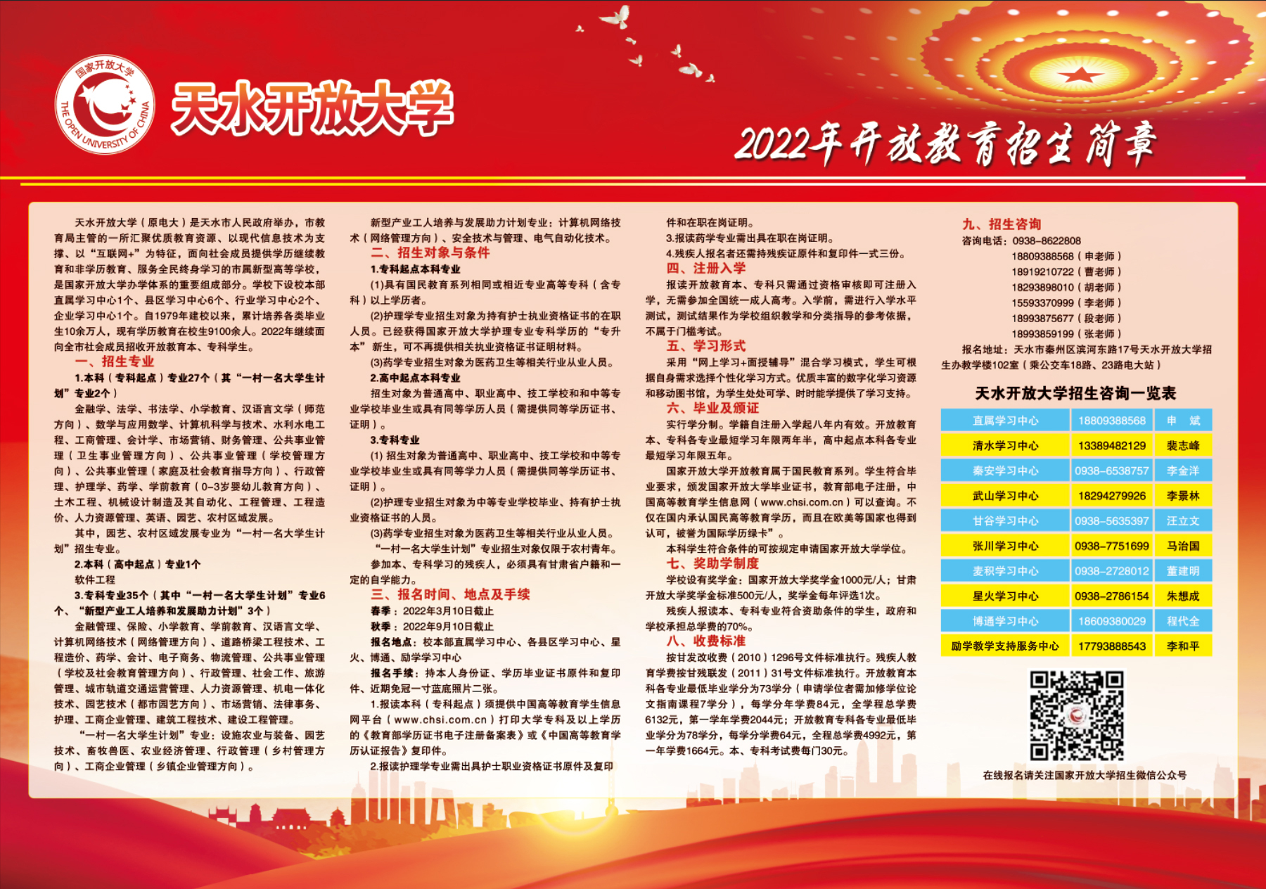 2022年天水甘谷开放大学开放教育招生简章