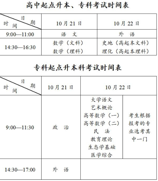 今年成人高考试时间安徽？