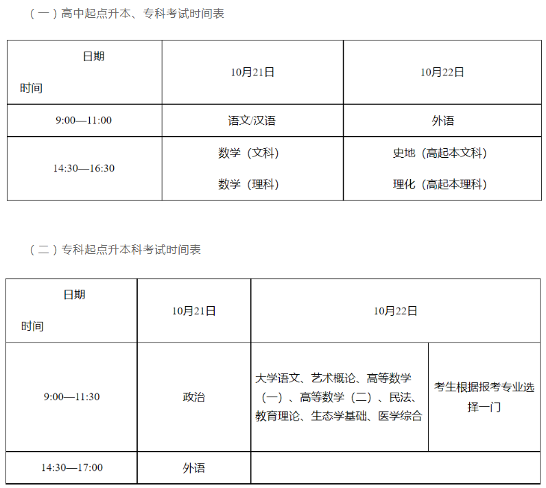 湖南成人高考入学考试时间？