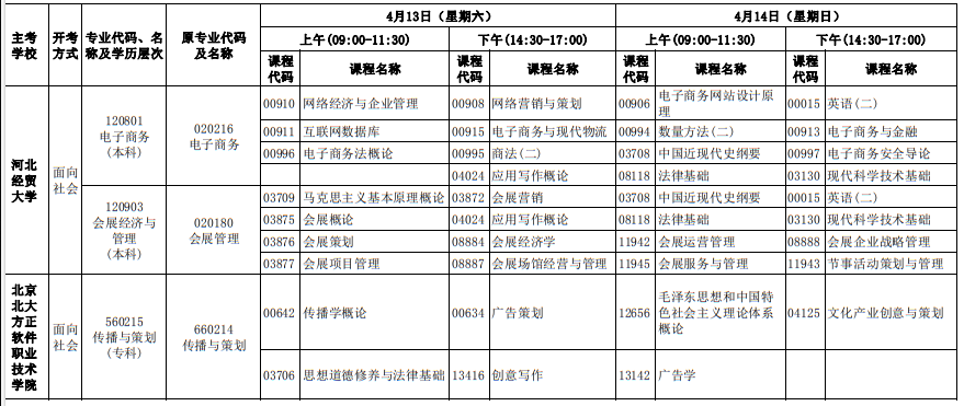 2024年4月河北自考考试安排