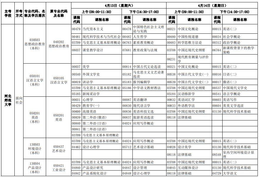 2024年4月河北自考考试安排