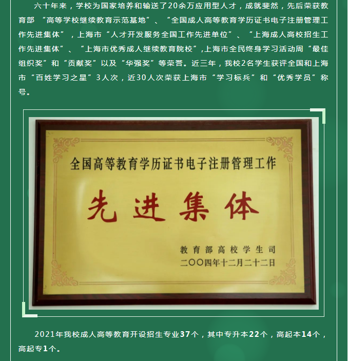 上海师范大学2021年成人高等教育招生简章