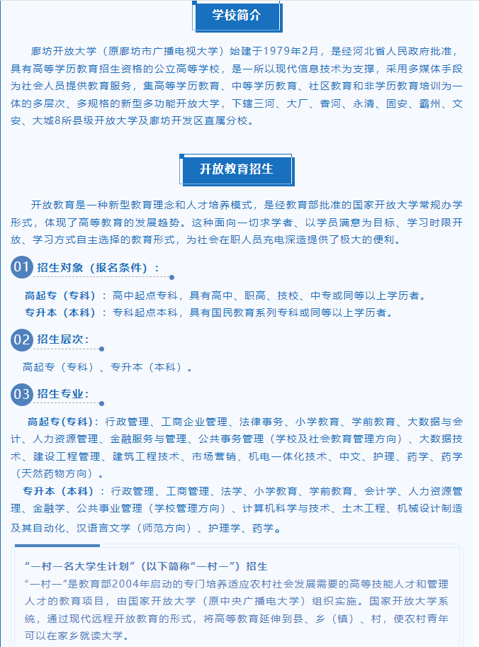 廊坊开放大学（三河分校）2023年招生简章