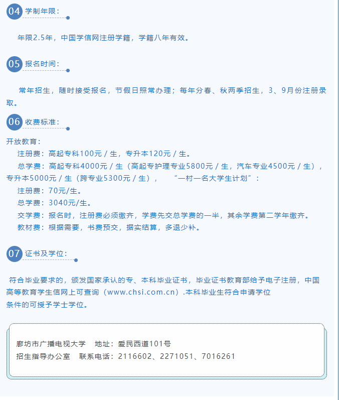 廊坊开放大学（三河分校）2022年春季招生简章