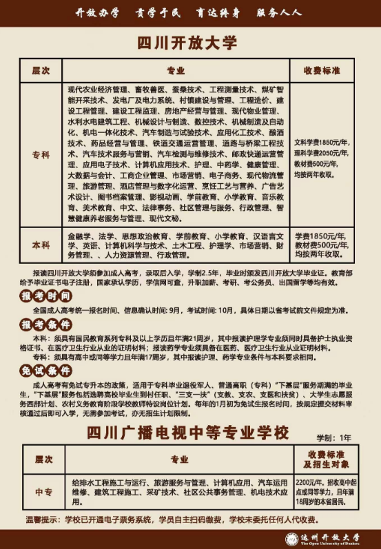 达州开放大学（开江分校）2023春季招生简章
