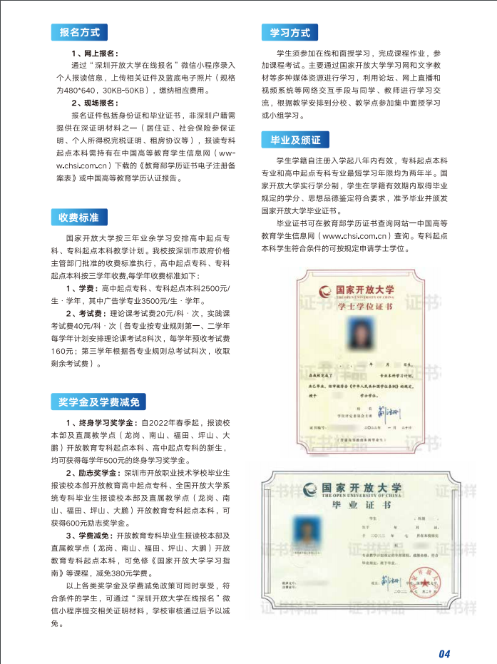 深圳开放大学2023春季招生简章