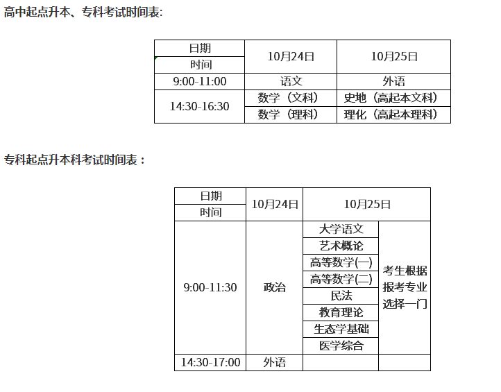 2020年上海成人高考考试时间安排？
