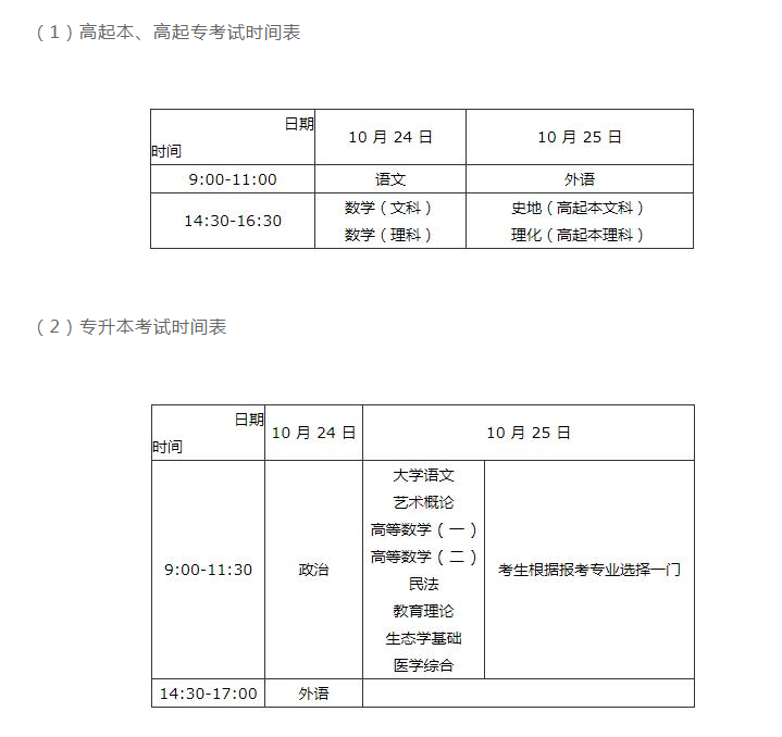 安阳成人高考考试时间2020？