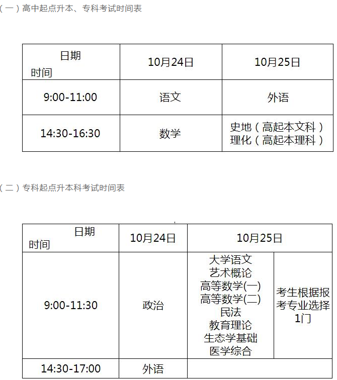泰安成人高考考试时间2020？