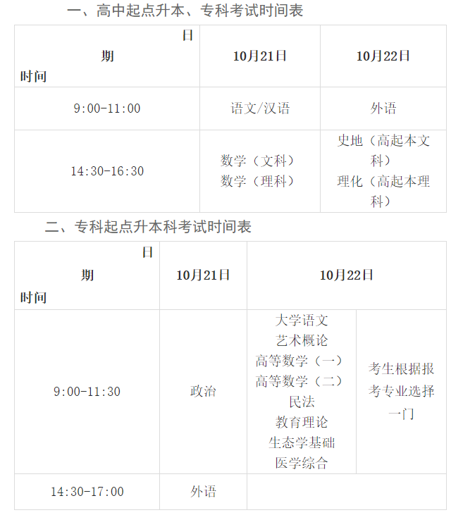 成人高考考试时间甘肃？