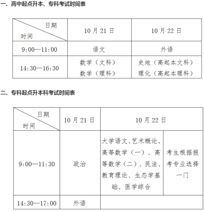 山东成人高考考试时间？