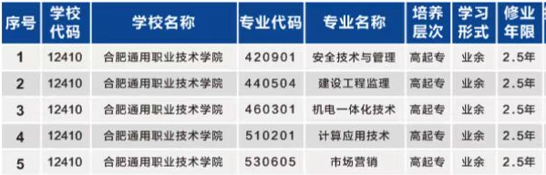 合肥通用职业技术学院成人高考招生专业？