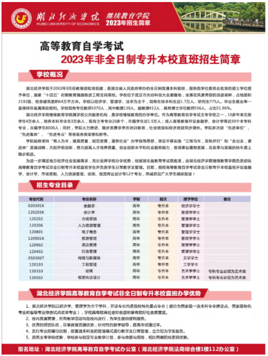 2023年高等教育自学考试非全日制专升本校直班招生简章