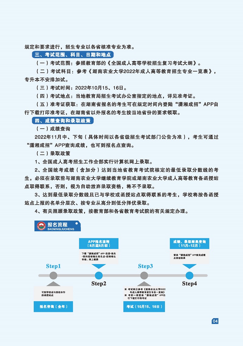 湖南农业大学2022年成人高等教育招生简章