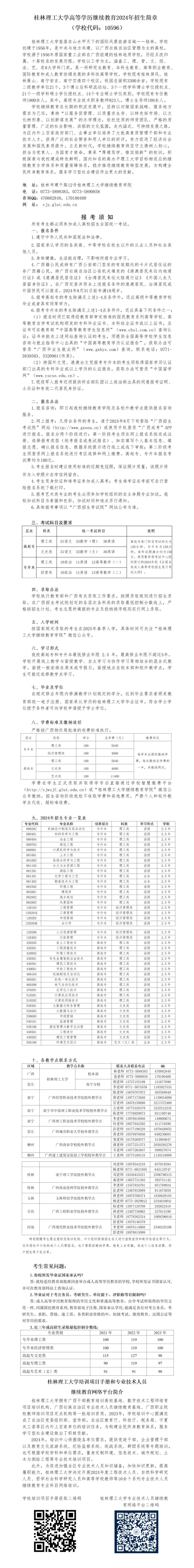 桂林理工大学高等学历继续教育2024年招生简章