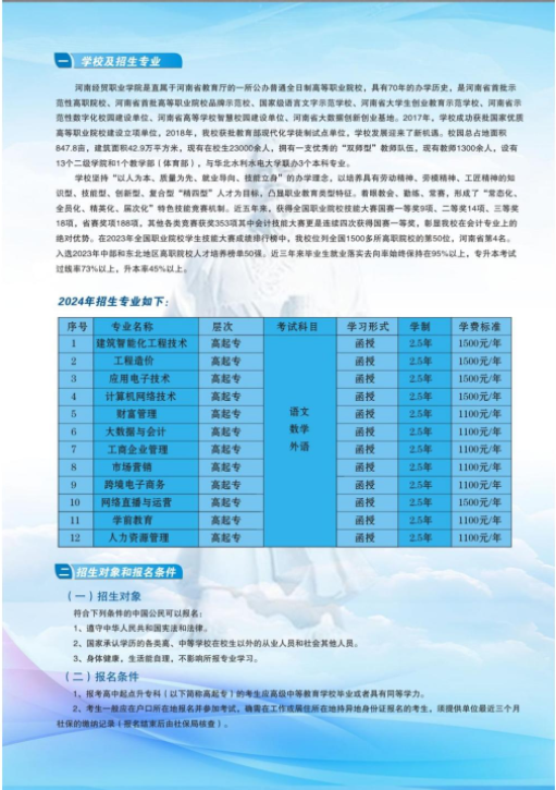 河南经贸职业学院成人高等教育2024年招生简章