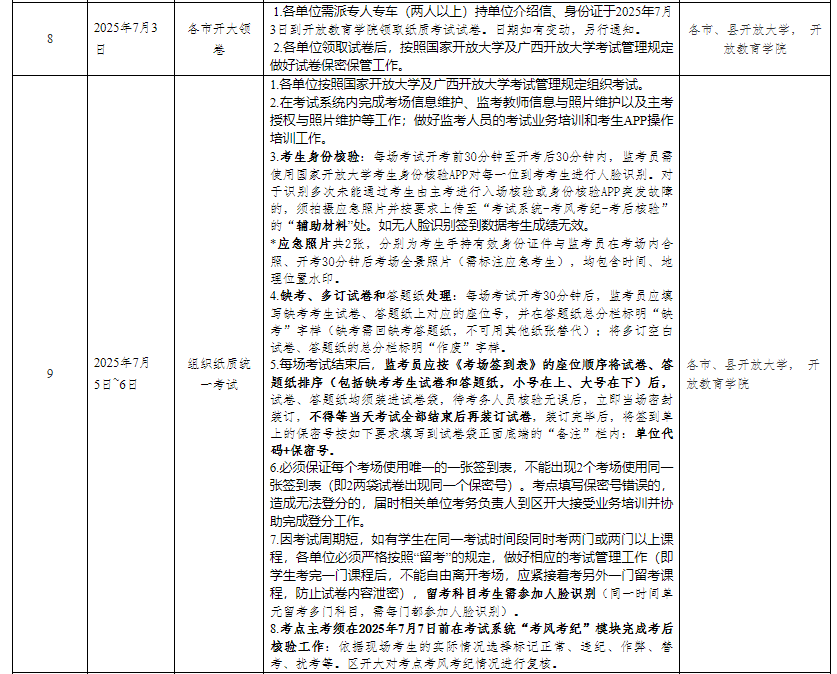 广西开放大学关于2025年春季学期开放教育期末考试工作安排的通知