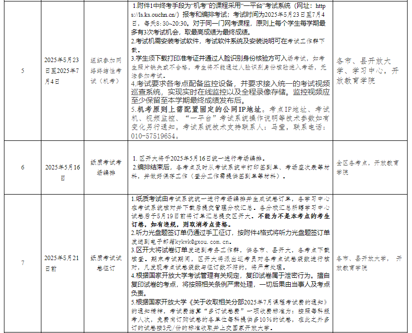 广西开放大学关于2025年春季学期开放教育期末考试工作安排的通知