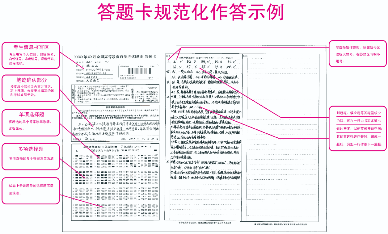 湖南省高等教育自学考试答题卡规范参考模板