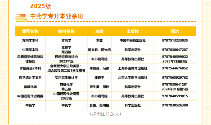 南方医科大学成人高等教育2025年秋季学期教材目录