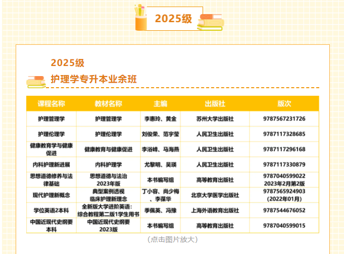 南方医科大学成人高等教育2025年秋季学期教材目录