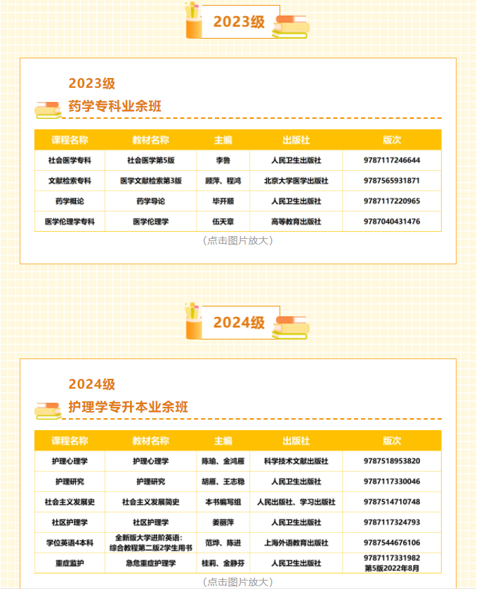 南方医科大学成人高等教育2025年秋季学期教材目录