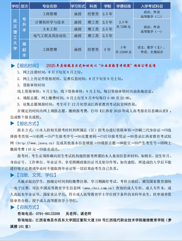 2025年成人高等学历教育招生简章