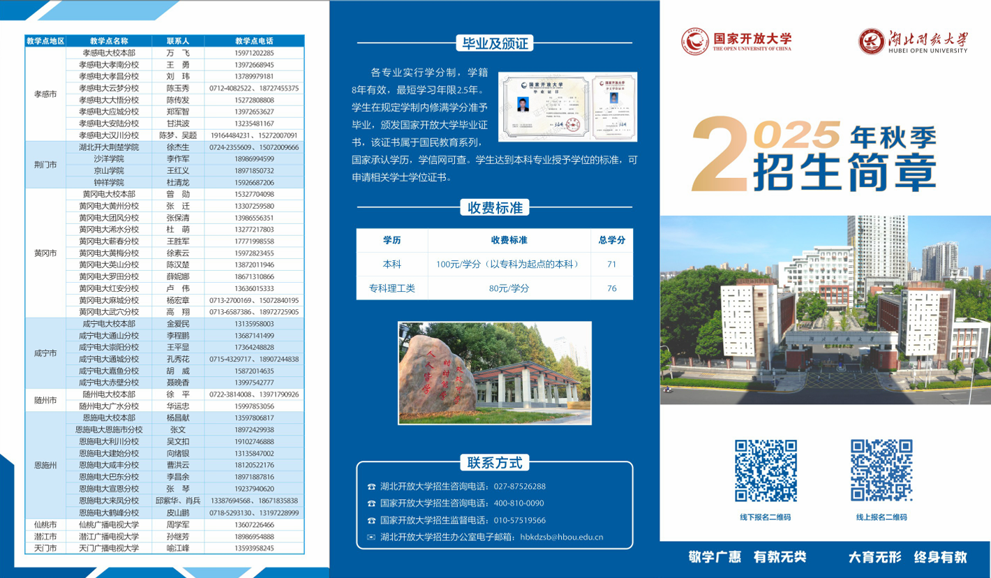 湖北开放大学2025年秋季学期开放教育招生简章