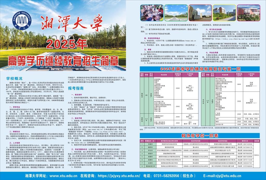 湘潭大学2025年高等学历继续教育招生简章