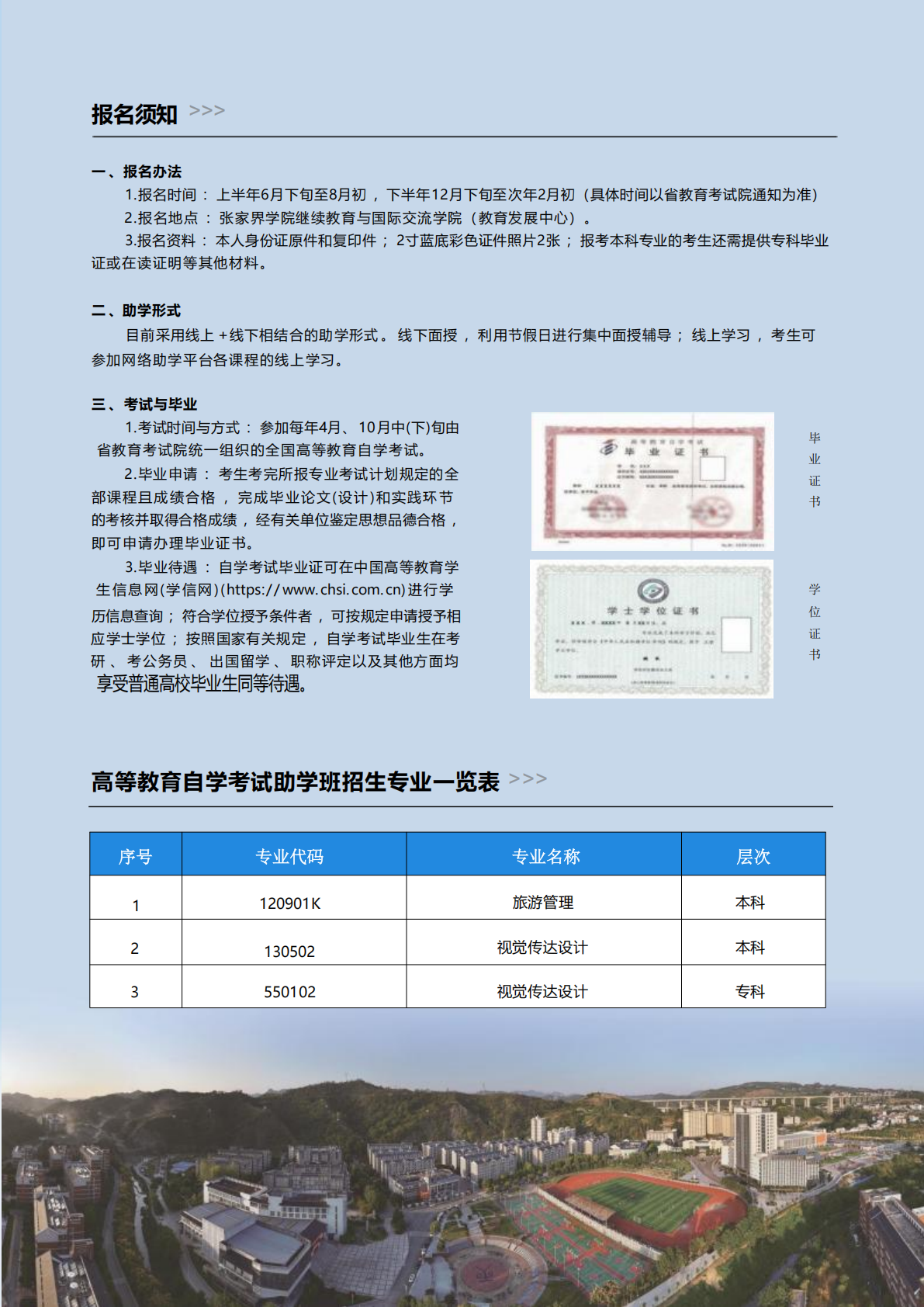 张家界学院2026年高等教育自学考试招生简章