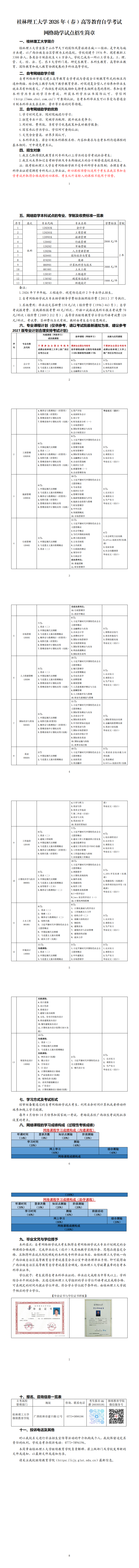 桂林理工大学2026年（春）高等教育自学考试网络助学试点招生简章