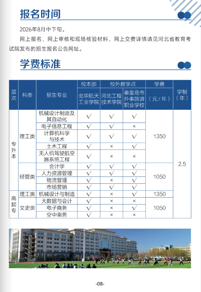 北华航天工业学院高等学历继续教育2026年招生简章