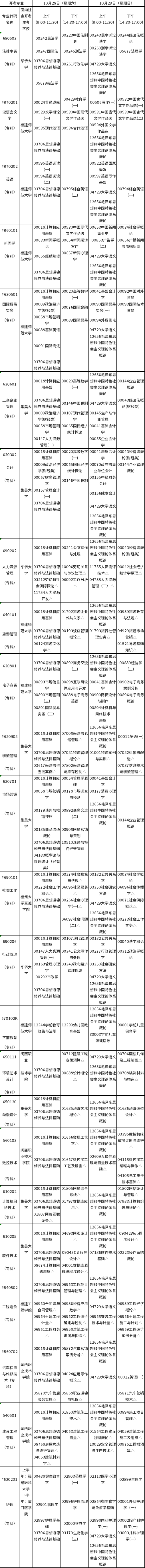 2023年10月福建自考考试安排表来了-1