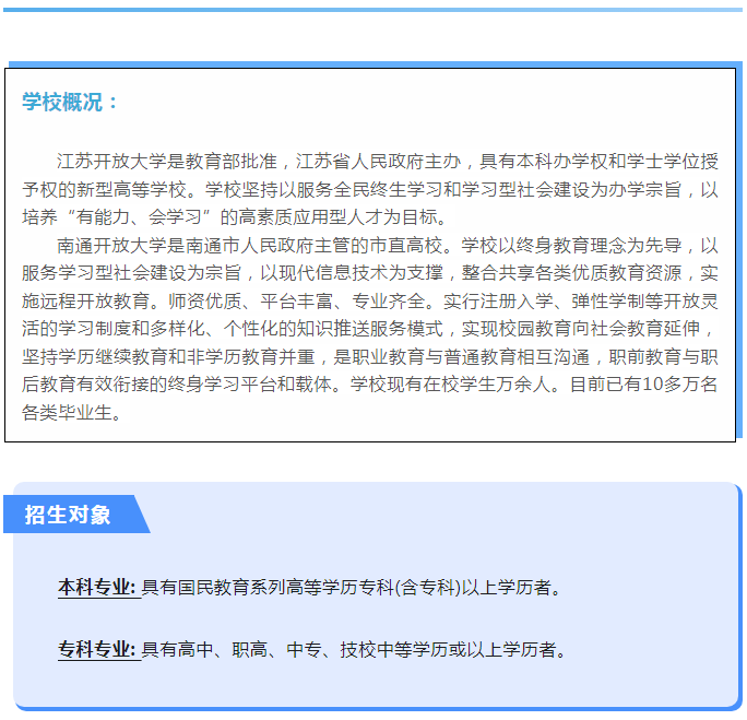 ​南通开放大学（崇川校区）2021秋季招生简章