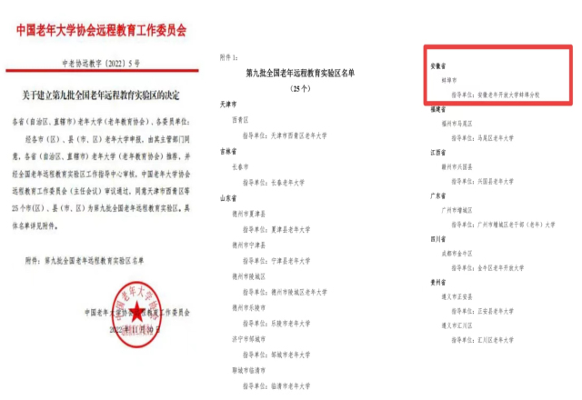 喜报！蚌埠开放大学获全国老年远程教育实验区指导单位称号