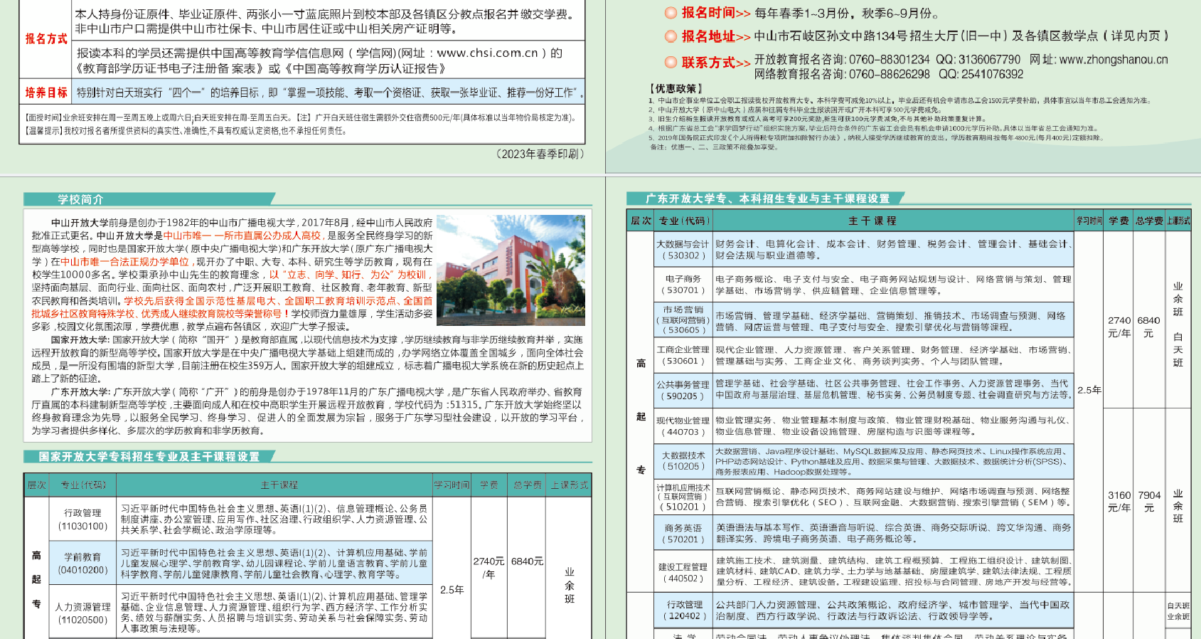 2023年中山开放大学招生简章