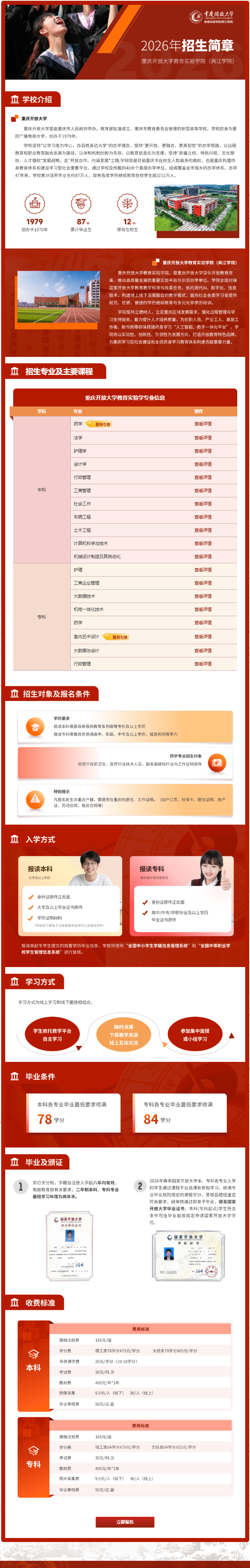 2026年重庆开放大学教育实验学院(两江学院)招生简章
