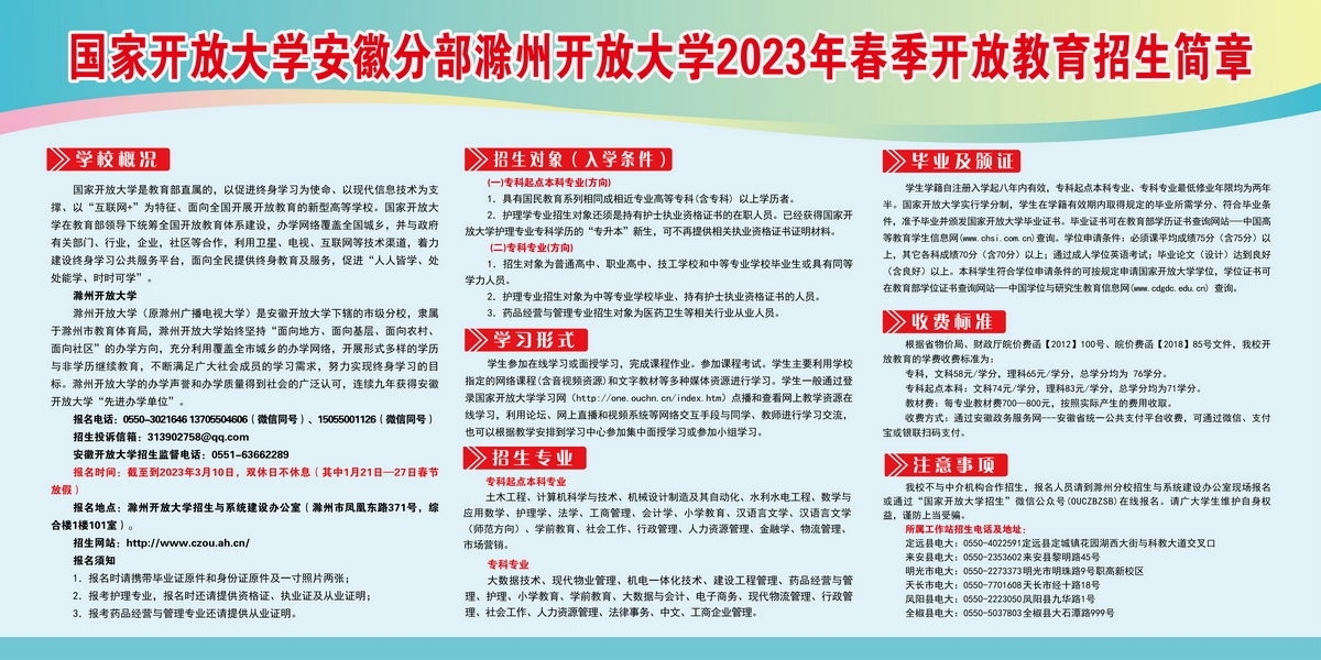 2023春季滁州开放大学（定远分校）招生开始了