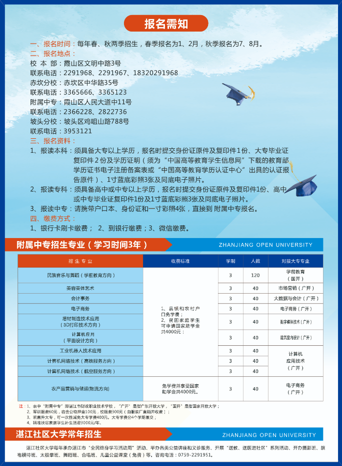 赤坎开放大学2022年秋季中专、大专、本科招生简章