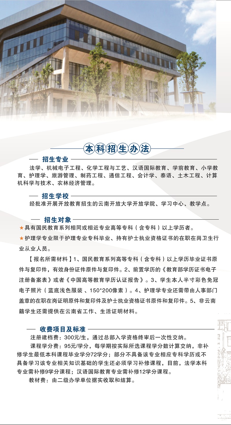 2023年春季云南开放大学招生简章