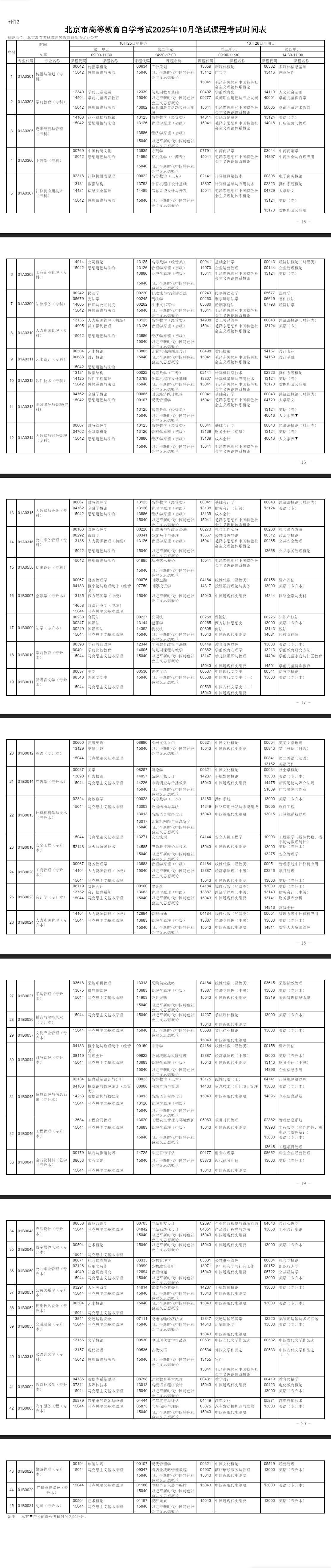 2025年10月北京市自考考试安排 2025年10月北京市自考考试安排