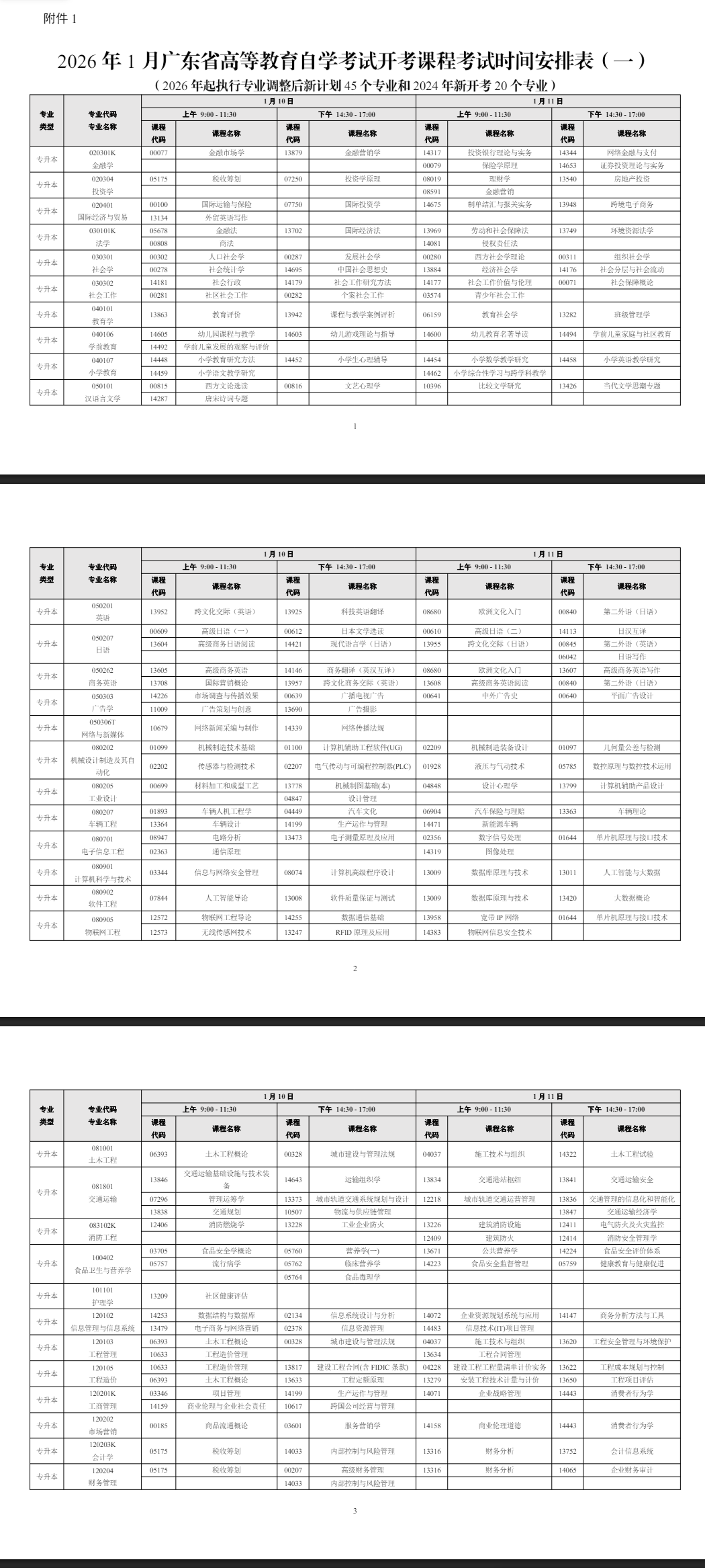 2026年1月广东省自学考试考试安排 2026年1月广东省自学考试考试安排