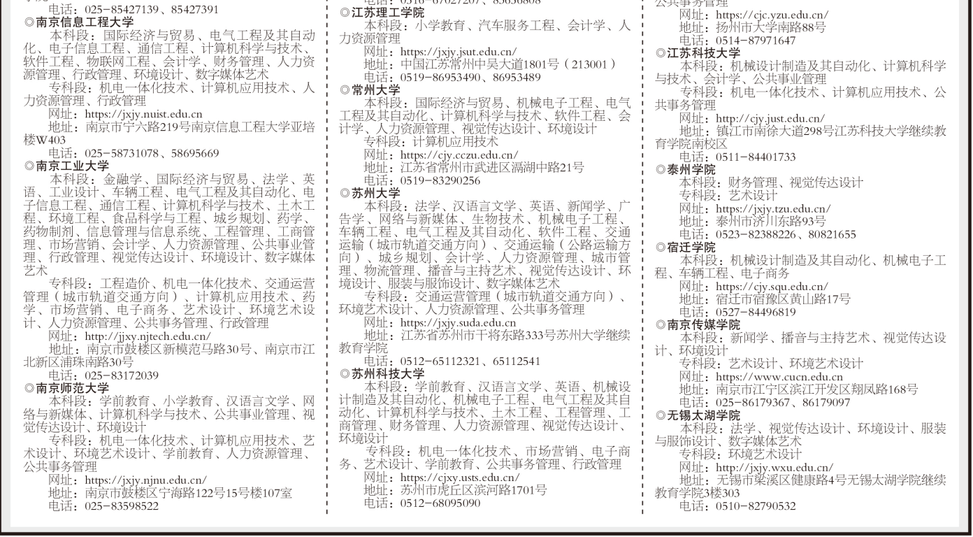 江苏省高等教育自学考试2025年主考学校自办助学专业招生目录