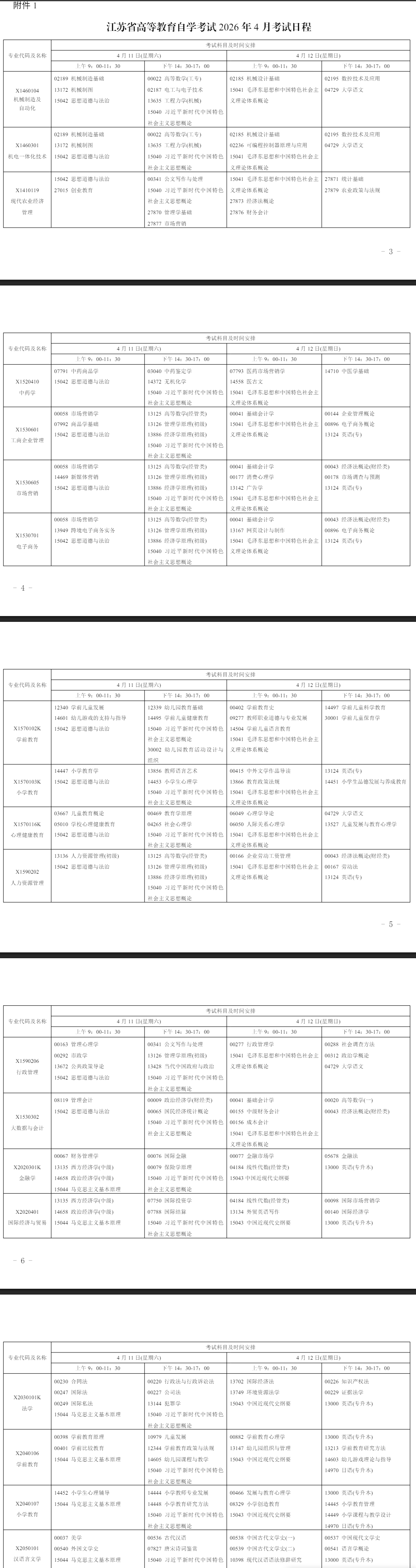 2026年4月江苏省自考考试安排