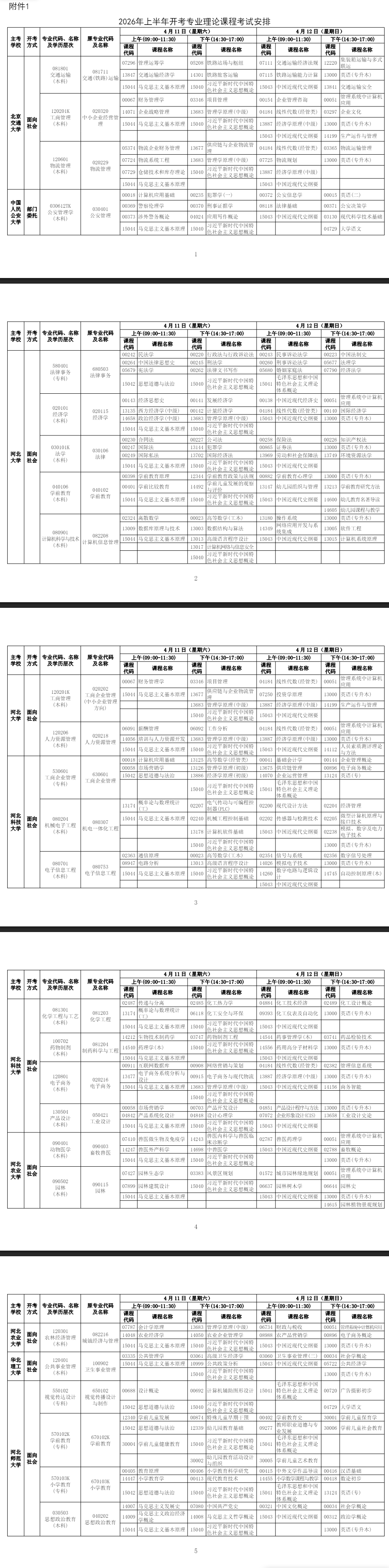 2026年4月河北省自考考试安排